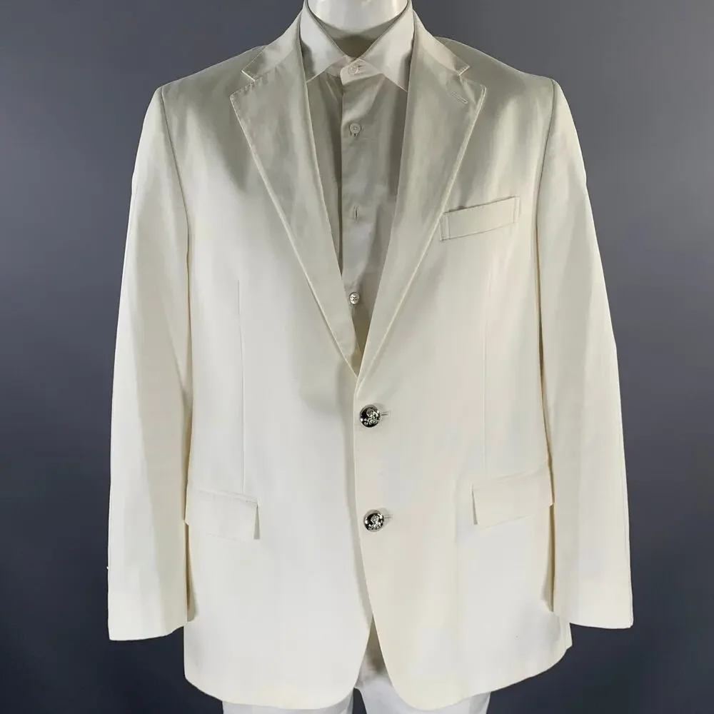 RALPH LAUREN Size 46 White Cotton Notch Lapel Sport Coat